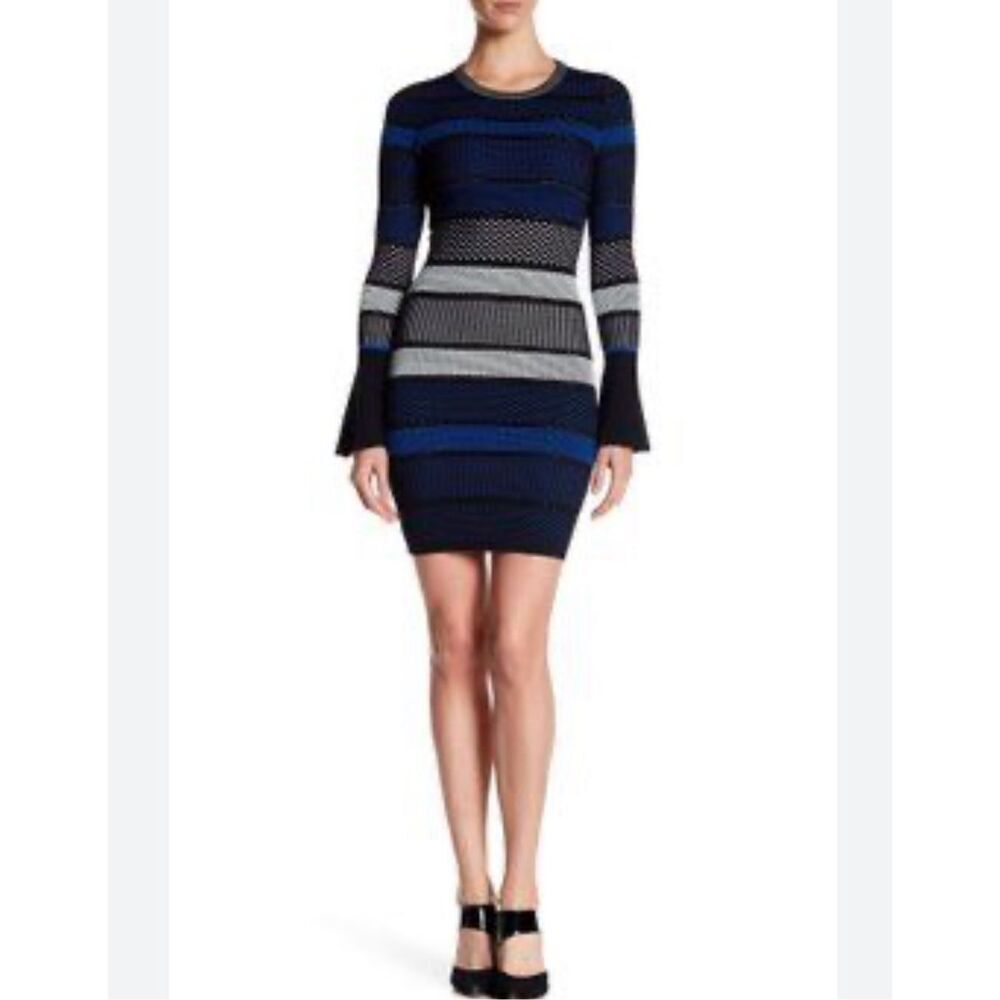 🔥🔥5/$25 sale🔥🔥Alton Gray Bodycon Long Sleeve Striped Mesh Dress Size Large